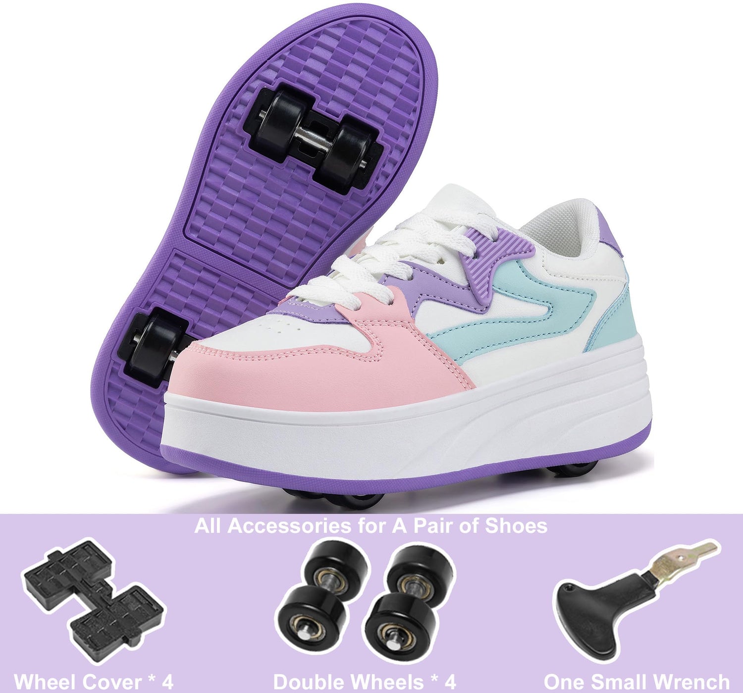 4 Wheels Roller Shoes PU Wheels shoes Purple