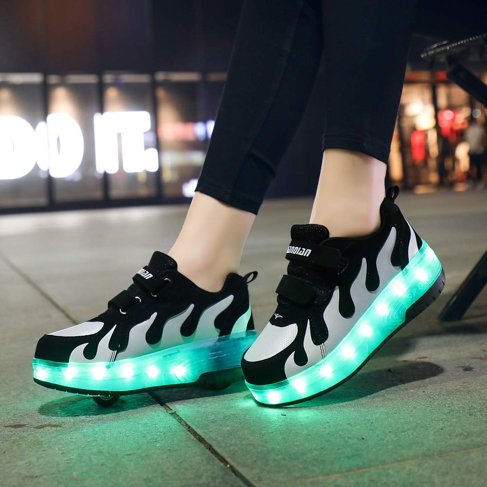 Black PU LED Roller Shoes Rechargeable Shoes