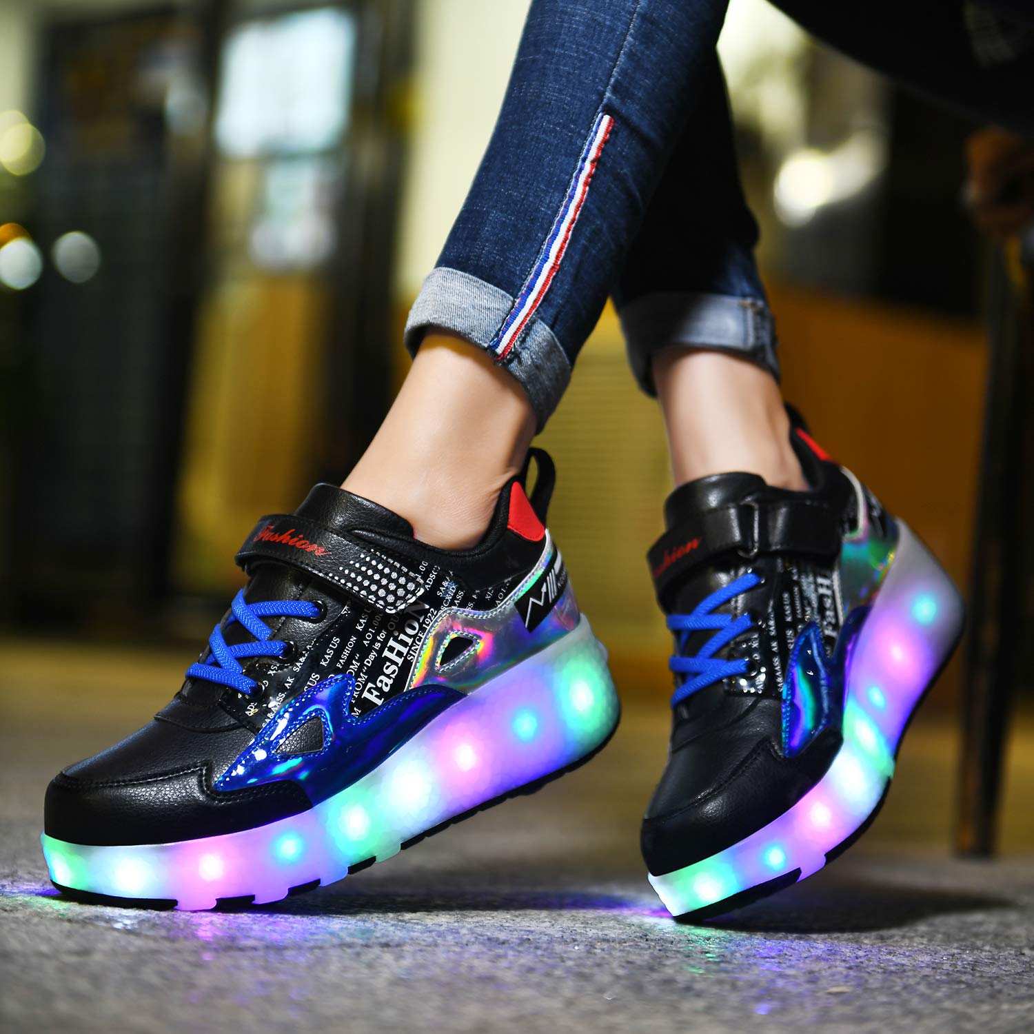 LED Roller Shoes PU Wheels shoes Black