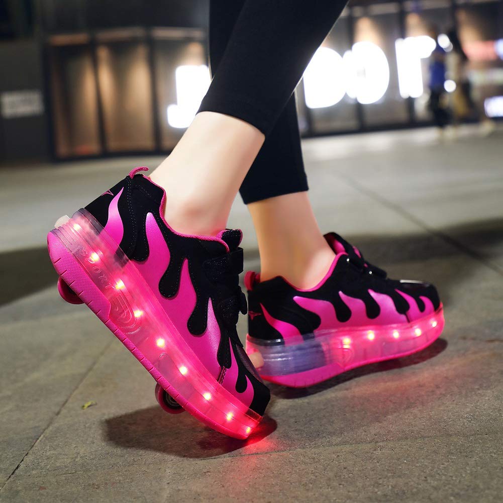 Pink PU LED Roller Shoes Rechargeable Shoes