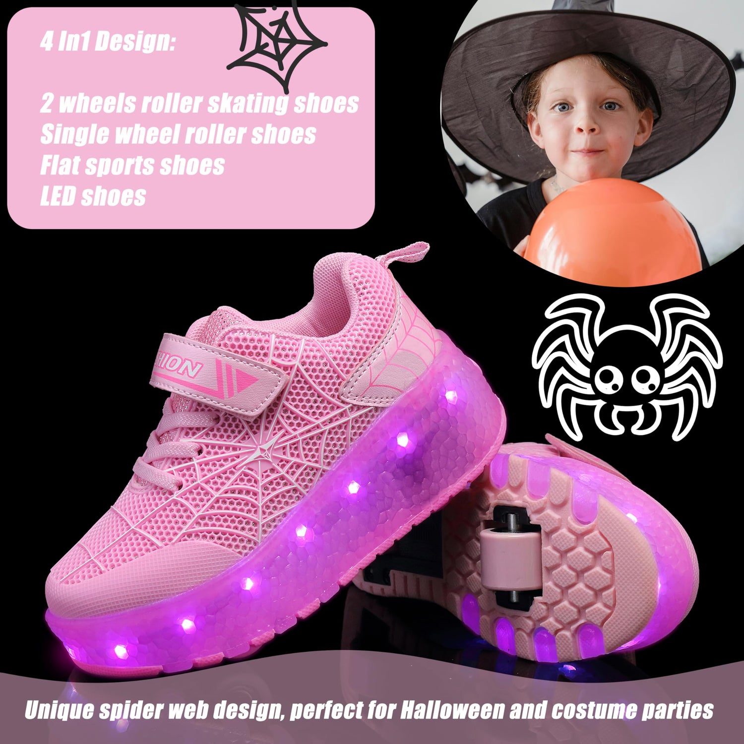 LED Roller Shoes PU Wheels shoes Pink