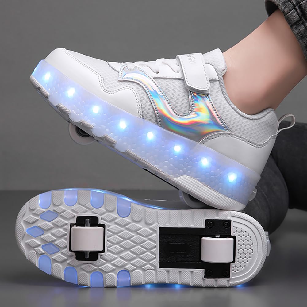 LED Roller Shoes PU Wheels shoes White