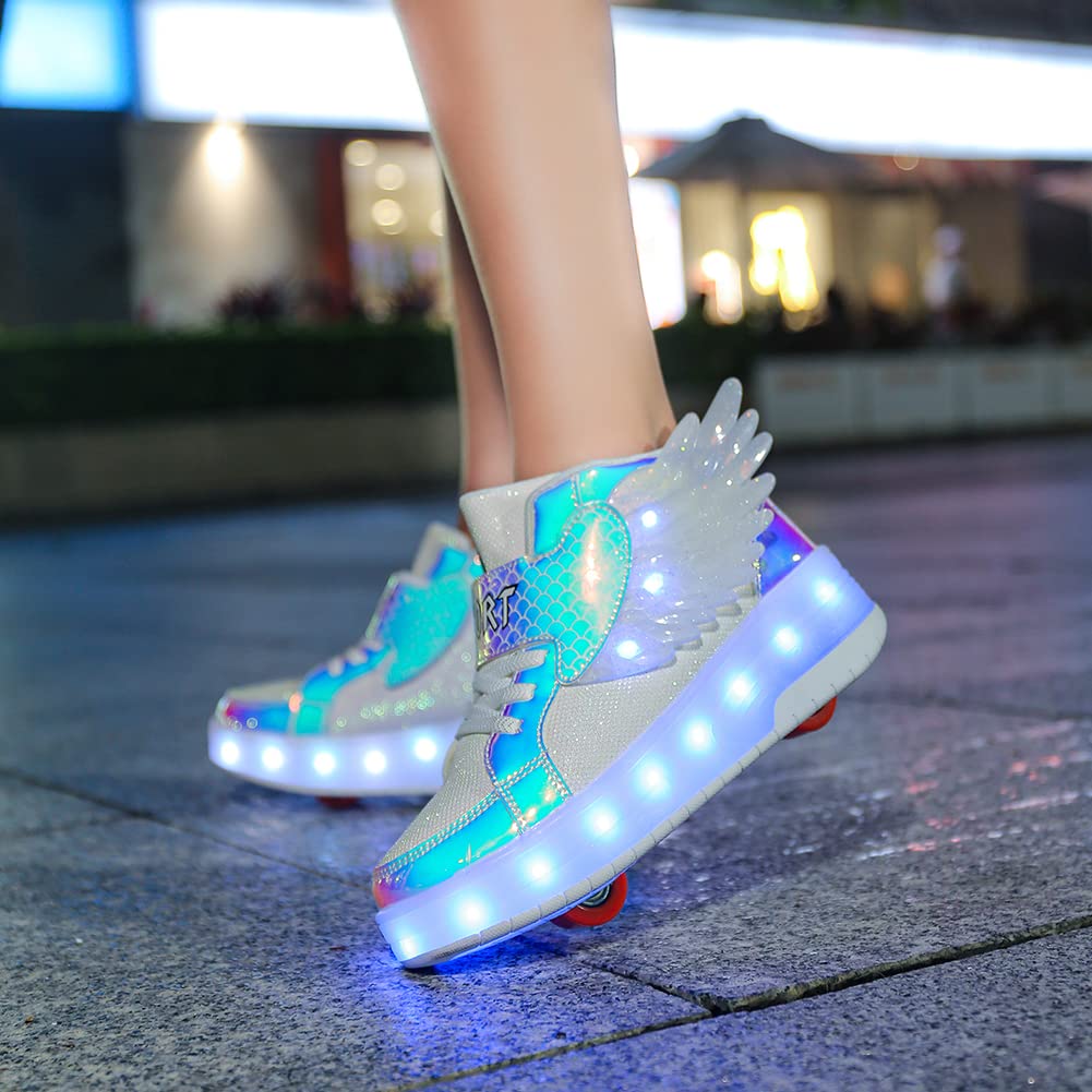 LED Roller Shoes PU Wheels shoes White