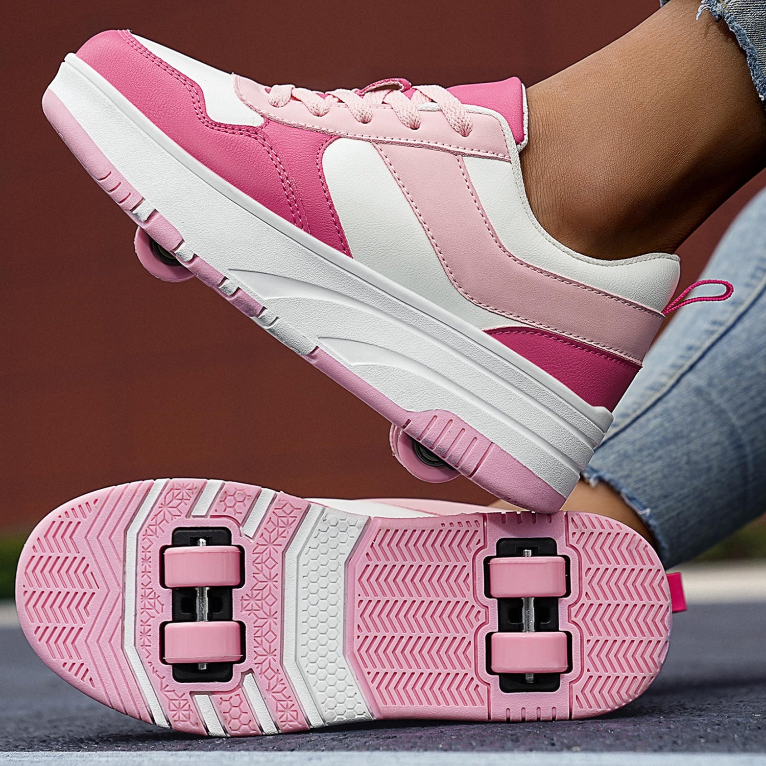 4 Wheels Roller Shoes PU Wheels shoes Pink