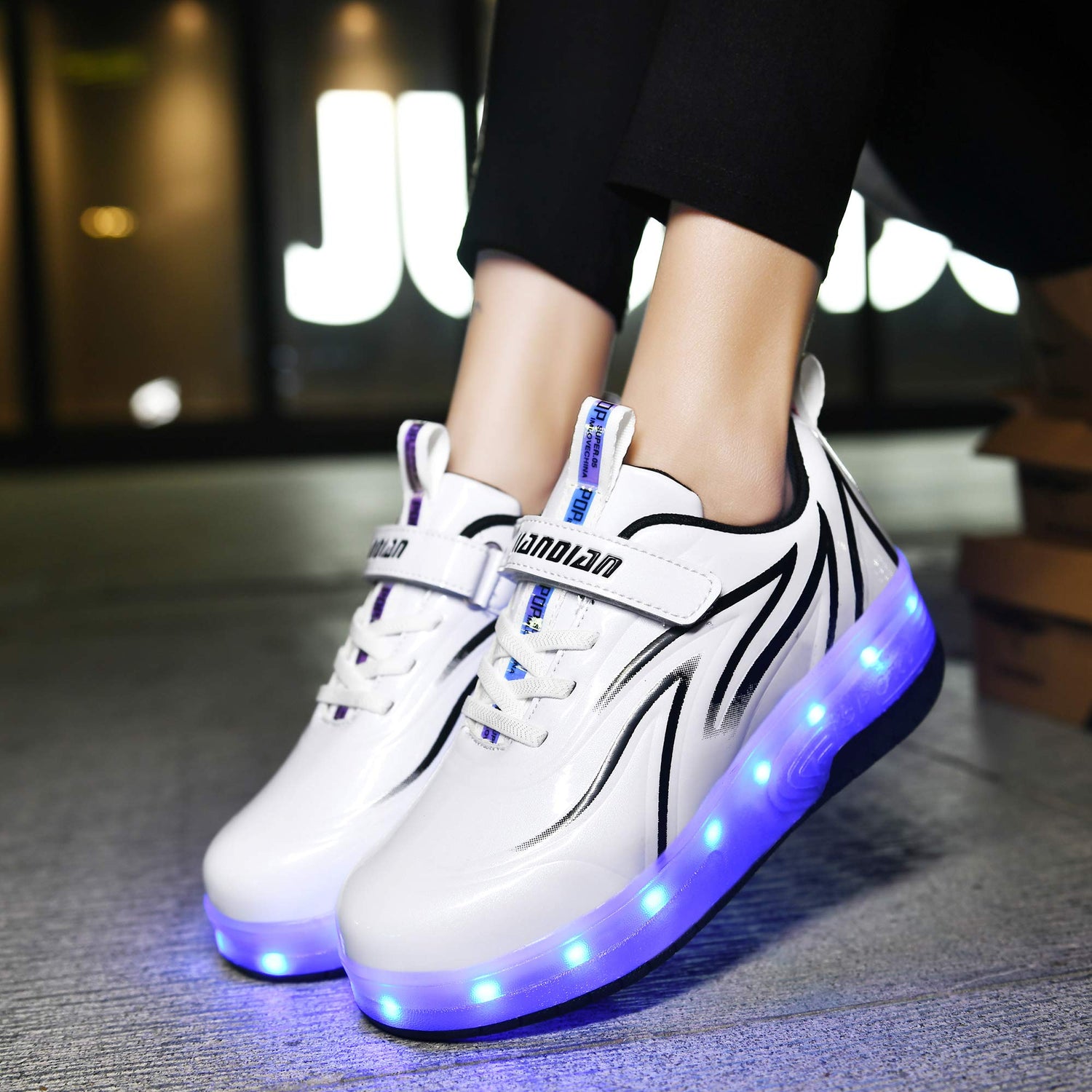 LED Roller Shoes PU Wheels shoes Black