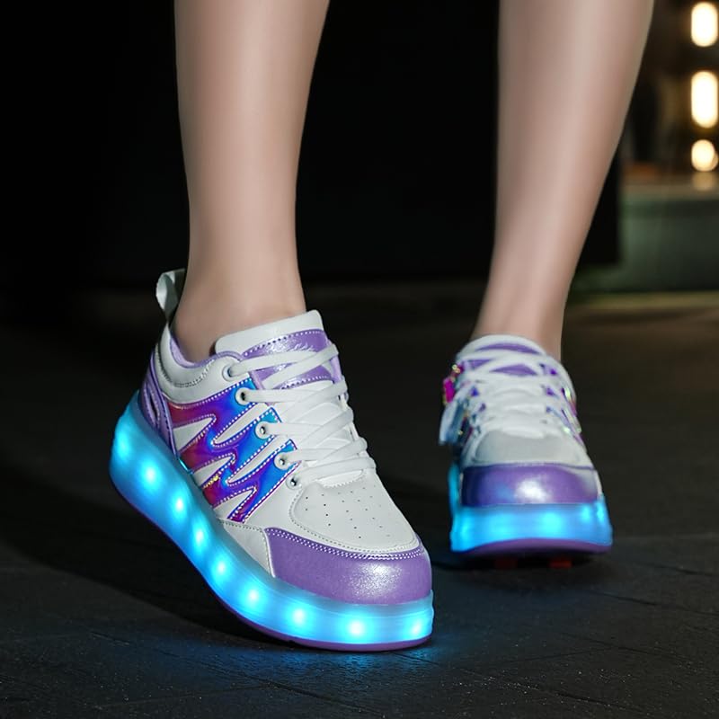 LED 4 Wheels Roller Shoes PU Wheels shoes Purple