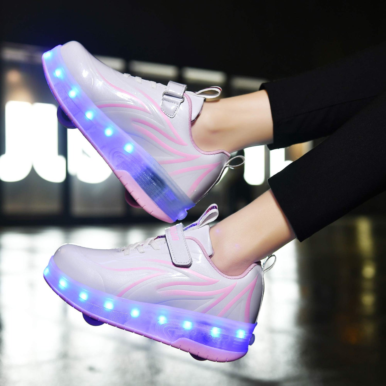 LED Roller Shoes PU Wheels shoes White