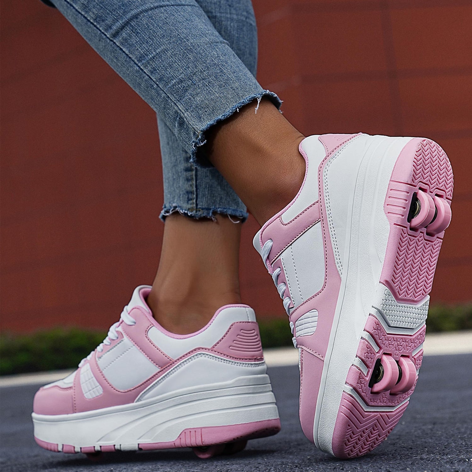 4 Wheels Roller Shoes PU Wheels shoes Pink