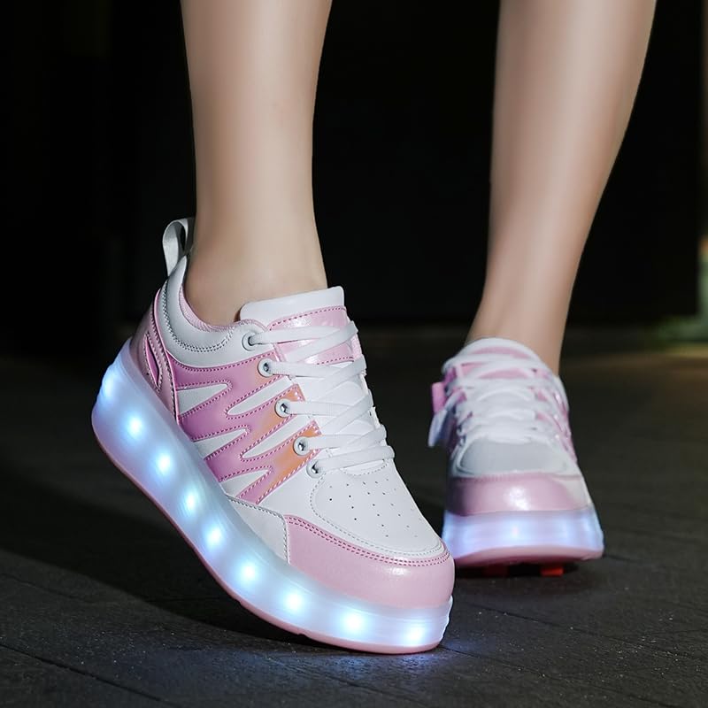 LED 4 Wheels Roller Shoes PU Wheels shoes Pink