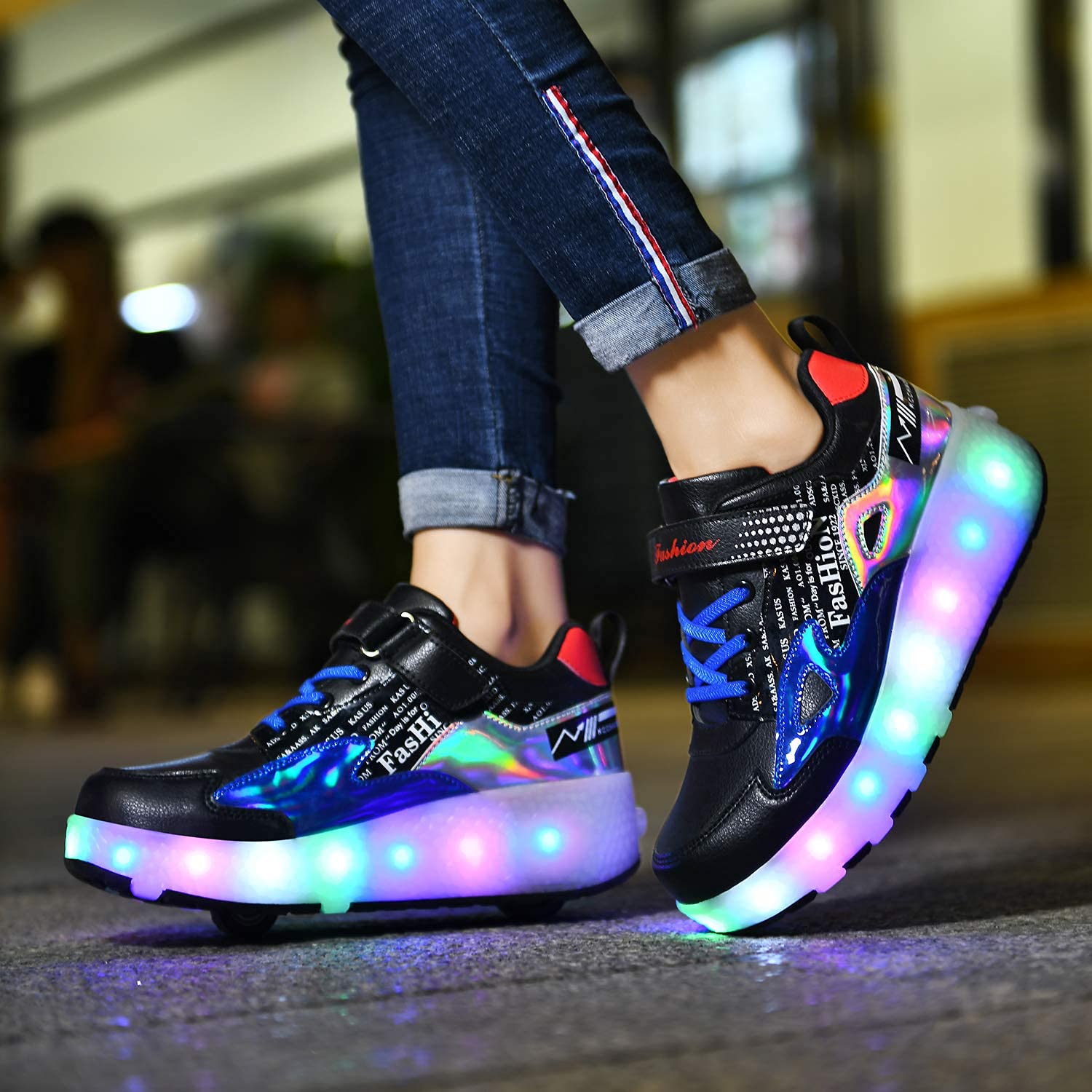 LED Roller Shoes PU Wheels shoes Black