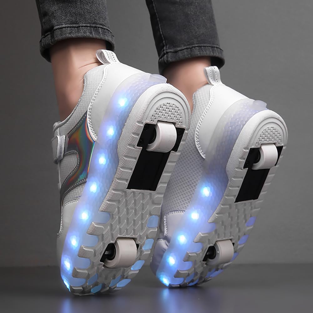 LED Roller Shoes PU Wheels shoes White