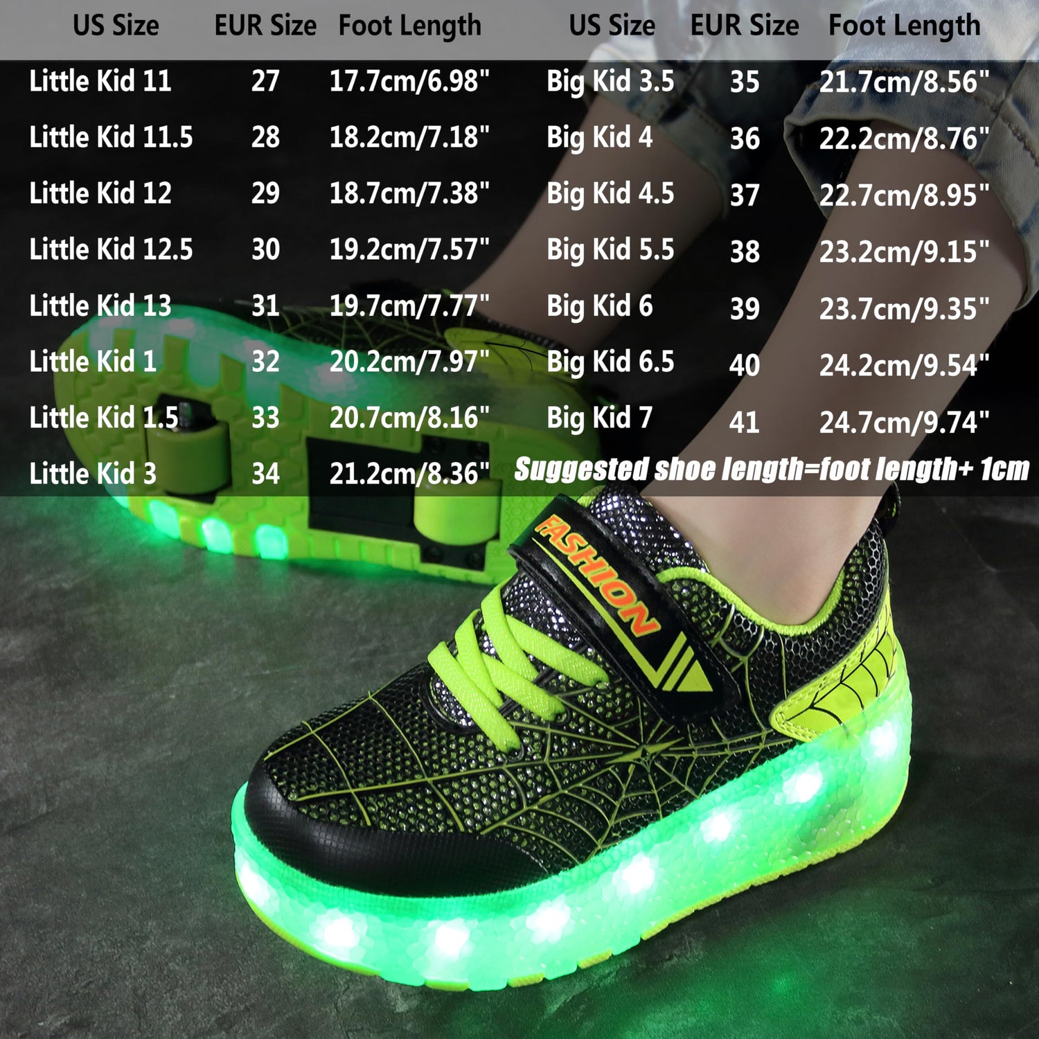 Green  PU LED Roller Shoes Rechargeable Shoes