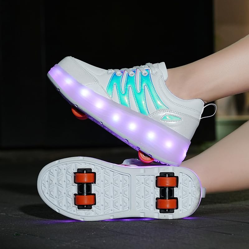 LED 4 Wheels Roller Shoes PU Wheels shoes White