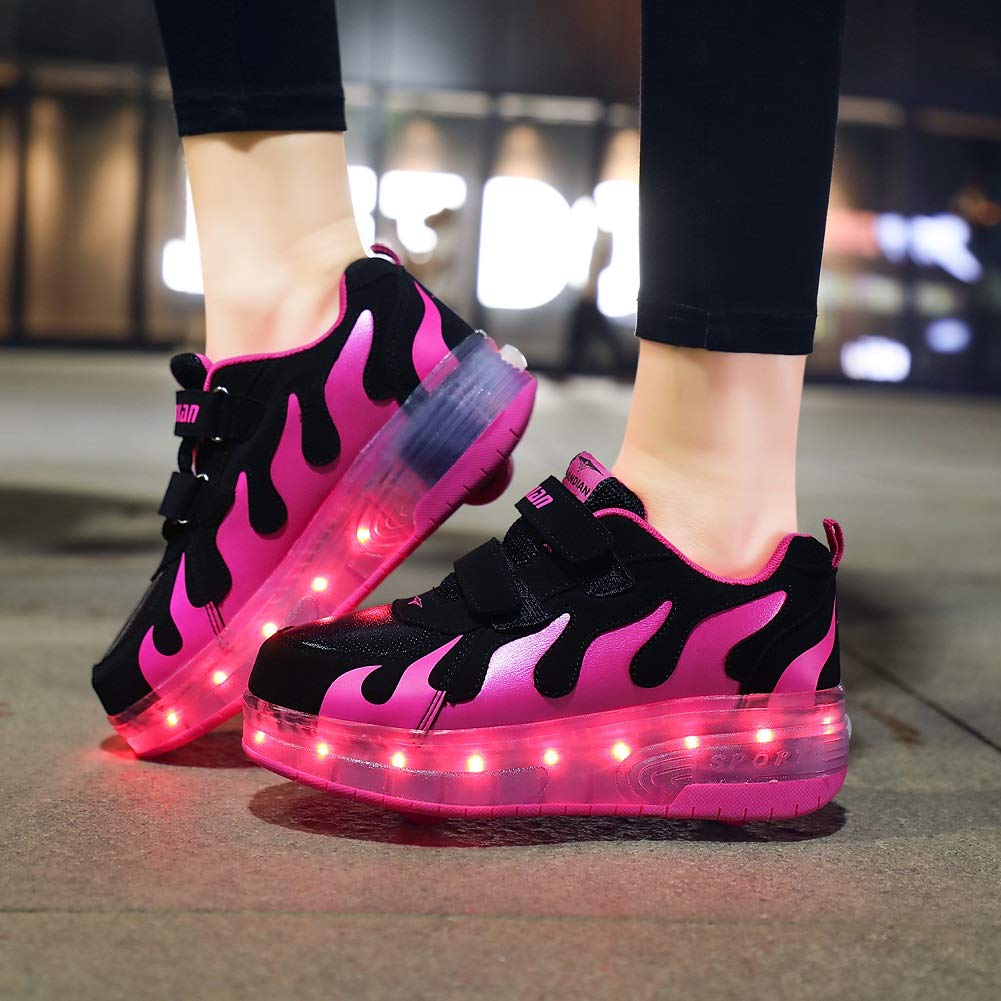 Pink PU LED Roller Shoes Rechargeable Shoes