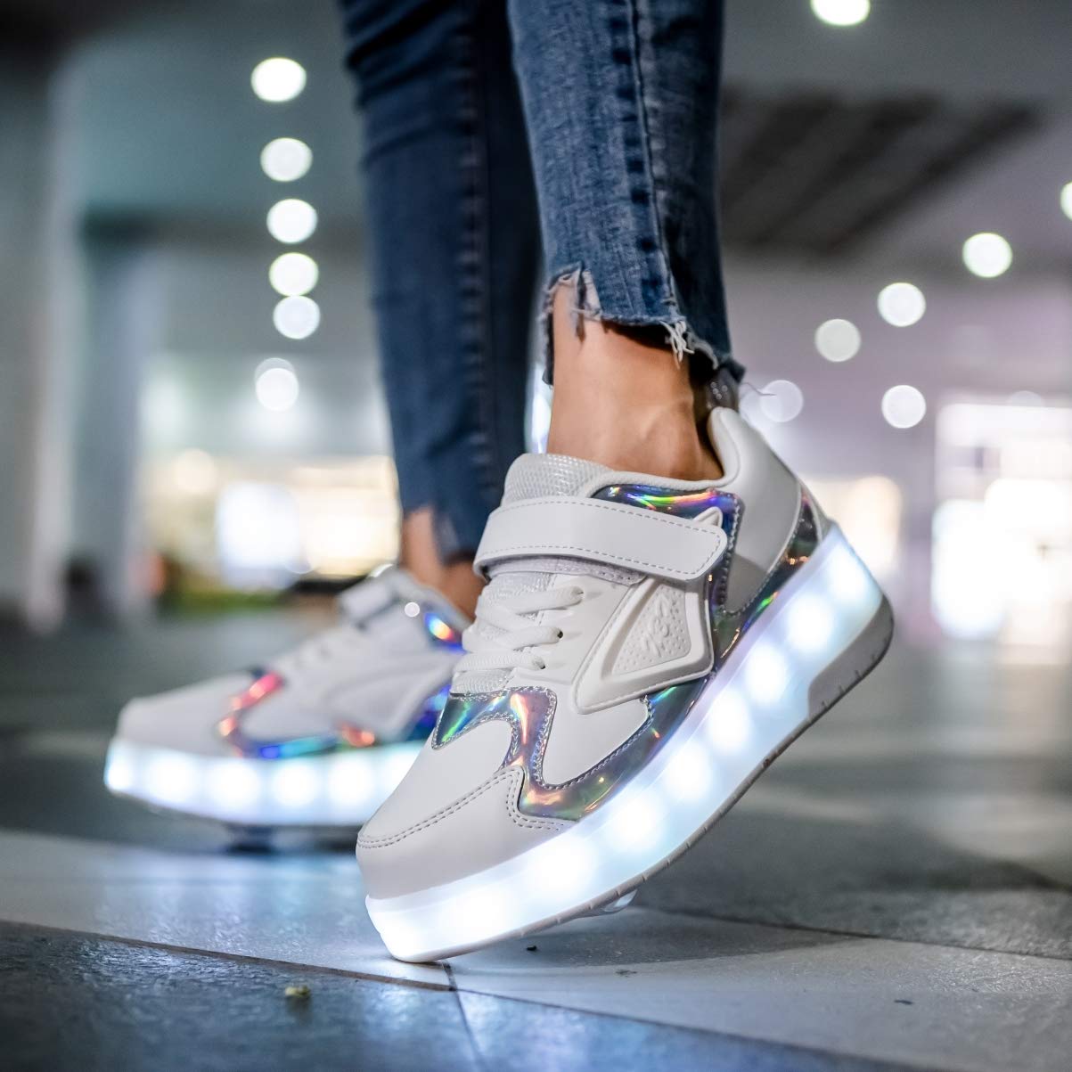 LED Roller Shoes PU Wheels shoes White