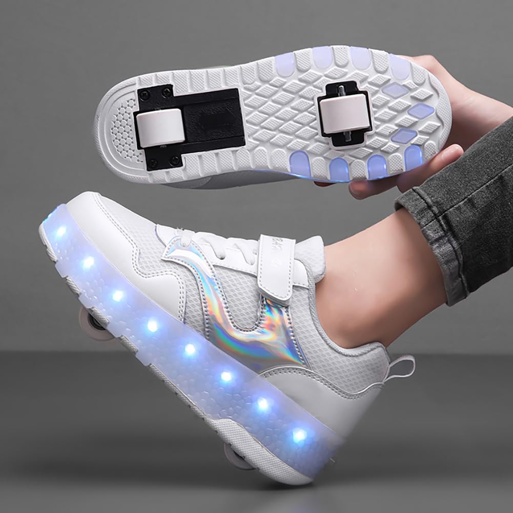LED Roller Shoes PU Wheels shoes White