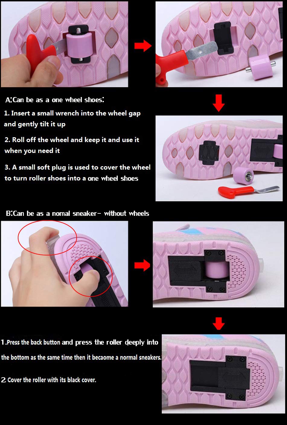 LED Roller Shoes PU Wheels shoes Pink