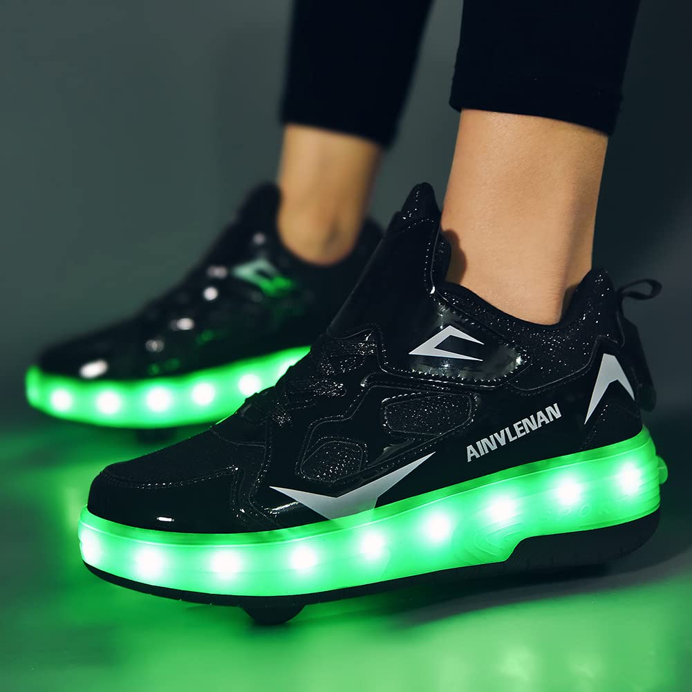 LED Roller Shoes PU Wheels shoes Black
