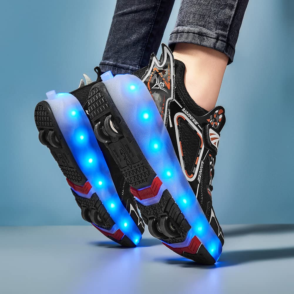 LED 4 Wheels Roller Shoes PU Wheels shoes Black